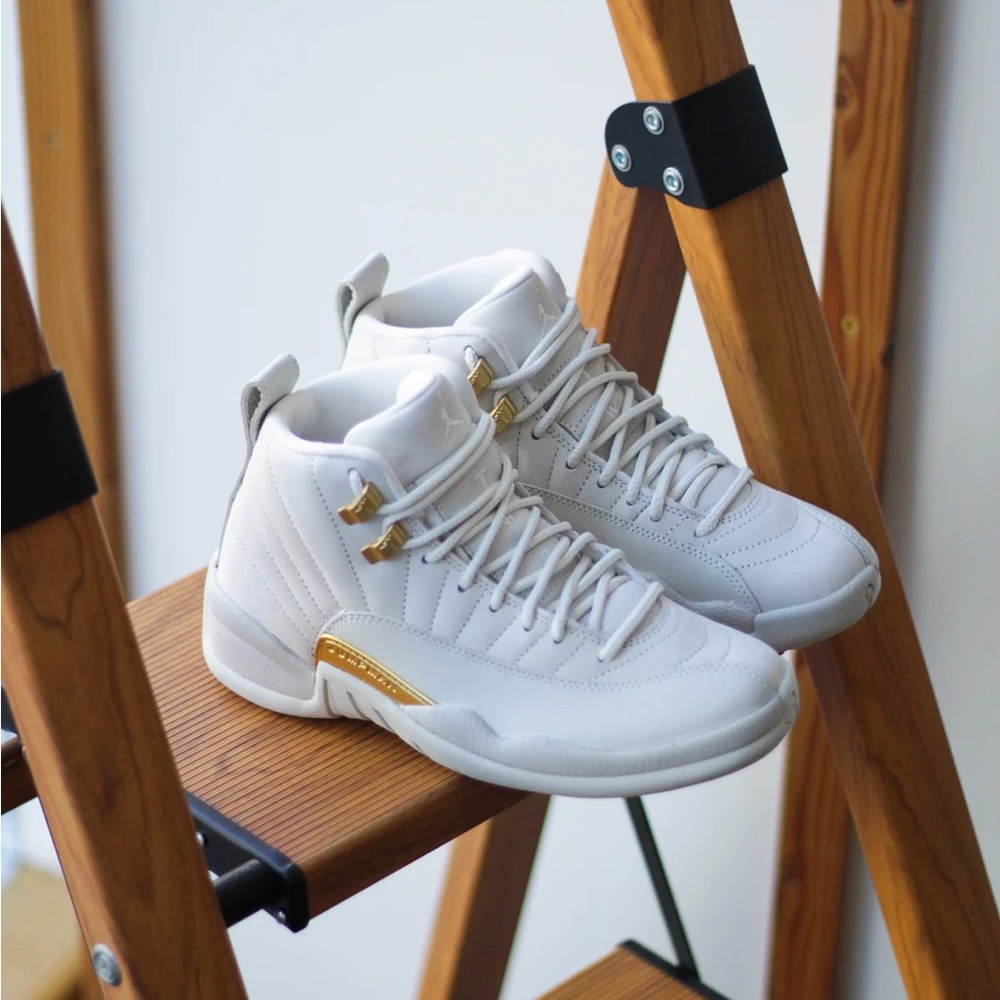 Air Jordan 12 White and Gold Sneakers